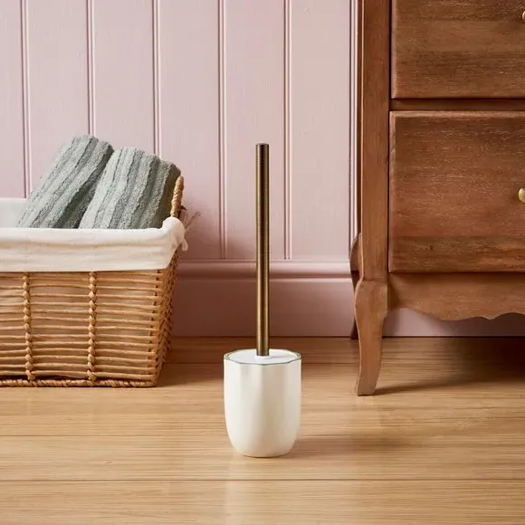 Scalloped Toilet Brush with Holder - White image