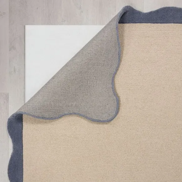 Scalloped Wool Rug - Blue, Hand-Carved