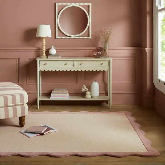 Scalloped Wool Rug - Blush, Hand-Carved