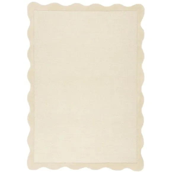 Scalloped Wool Rug - Natural, Hand-Carved