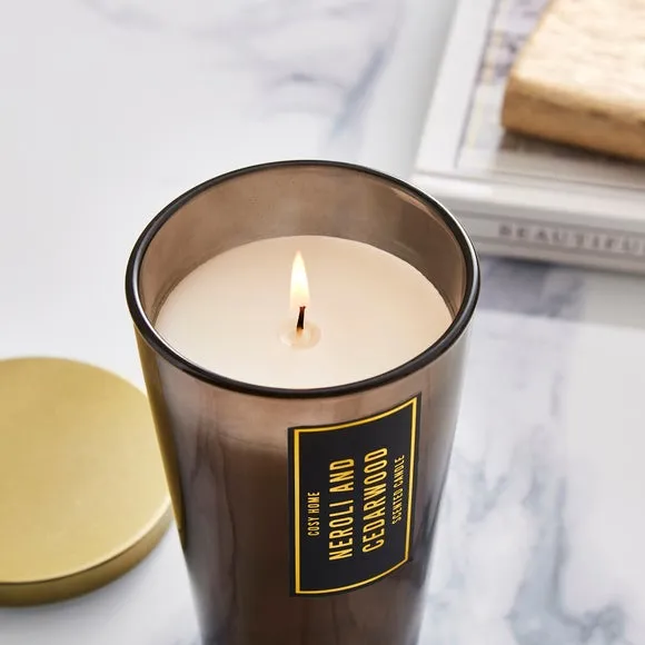 Scented Candle with Gold Lid - Brown, Glass