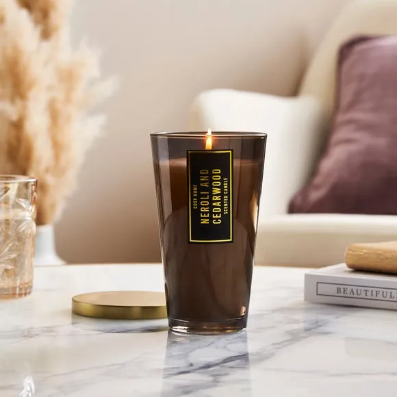 Scented Candle with Gold Lid - Brown, Glass image