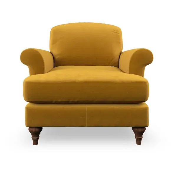 Scroll Arm Armchair with Springs - Amber