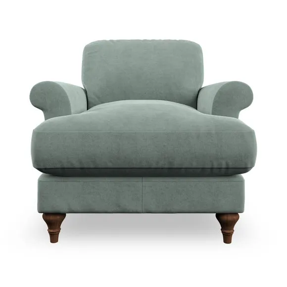 Scroll Arm Armchair with Springs - Green, Velvet