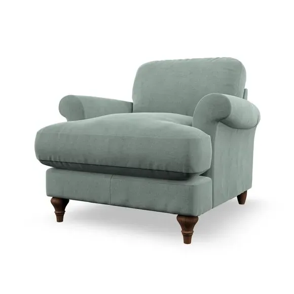 Scroll Arm Armchair with Springs - Green, Velvet
