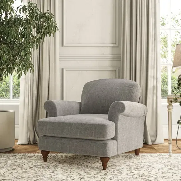Scroll Arm Armchair with Springs - Grey
