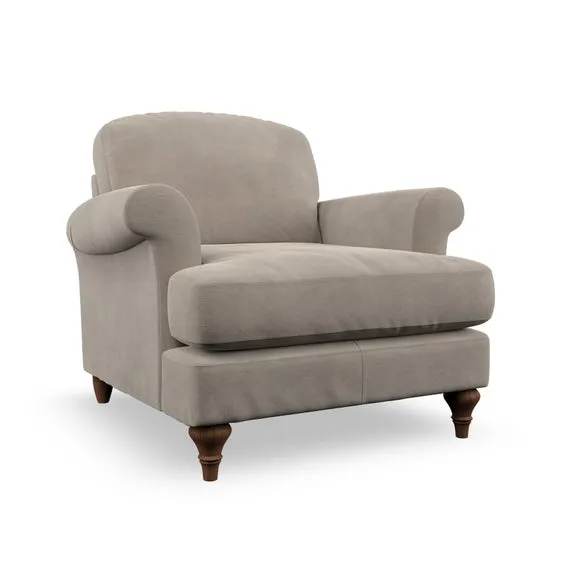 Scroll Arm Armchair with Springs - Mushroom