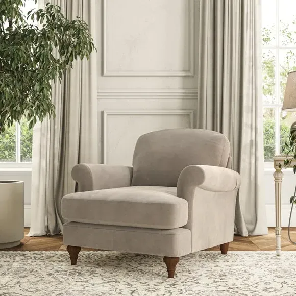 Scroll Arm Armchair with Springs - Mushroom