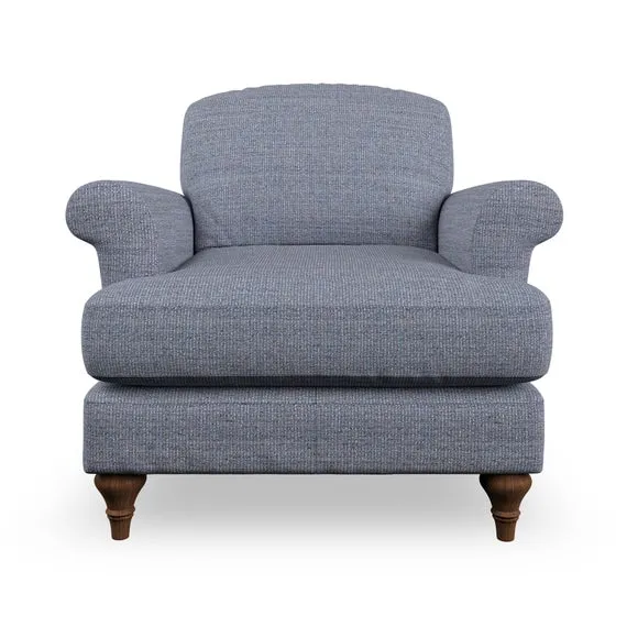 Scroll Arm Armchair with Springs - Navy