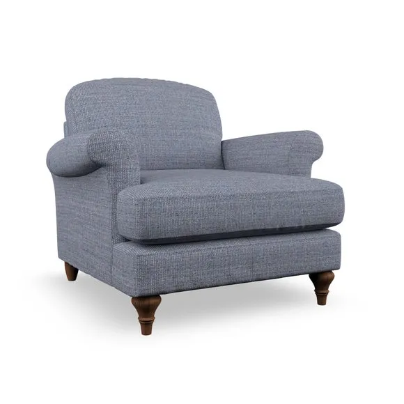 Scroll Arm Armchair with Springs - Navy