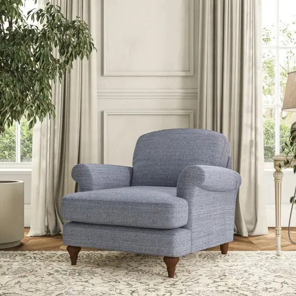 Scroll Arm Armchair with Springs - Navy