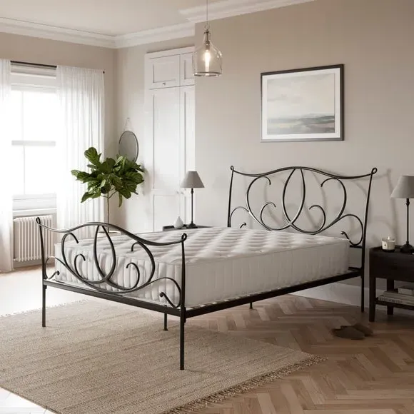Scrolled Bed Frame with Sprung Slats - Black, Metal