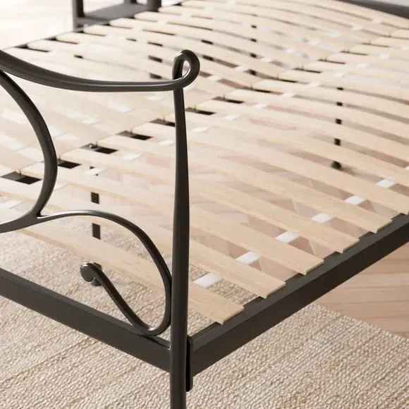 Scrolled Bed Frame with Sprung Slats - Black, Metal