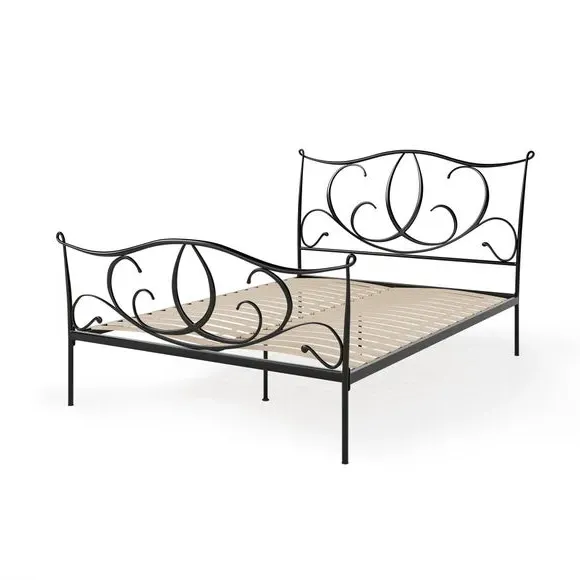 Scrolled Bed Frame with Sprung Slats - Black, Metal