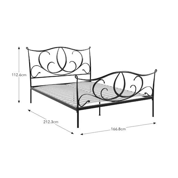 Scrolled Bed Frame with Sprung Slats - Black, Metal