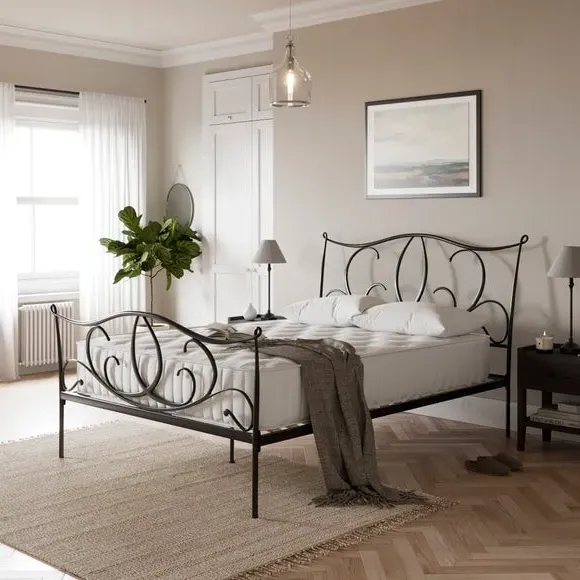 Scrolled Bed Frame with Sprung Slats - Black, Metal image