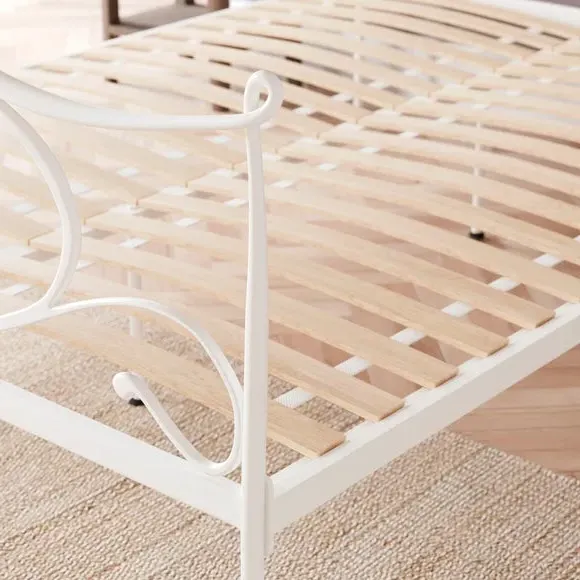 Scrolled Bed Frame with Sprung Slats - Ivory, Metal