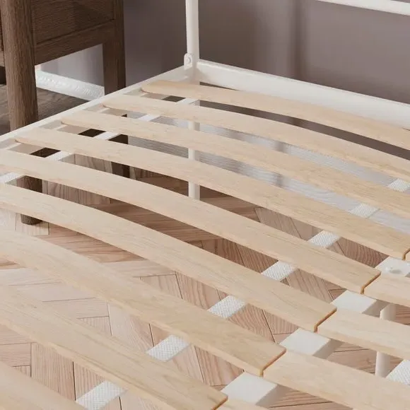 Scrolled Bed Frame with Sprung Slats - Ivory, Metal