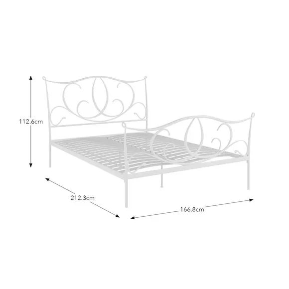 Scrolled Bed Frame with Sprung Slats - Ivory, Metal
