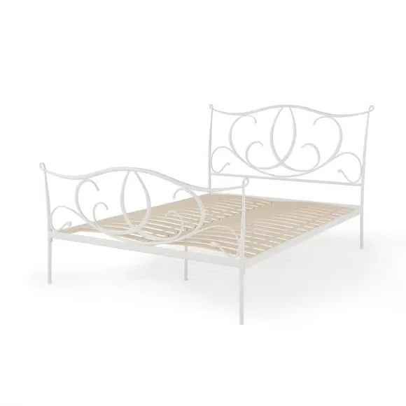 Scrolled Bed Frame with Sprung Slats - Ivory, Metal