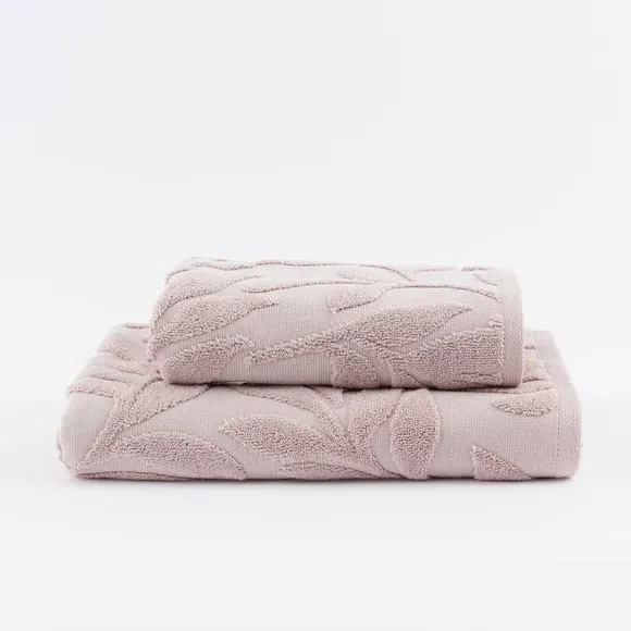 Sculptured Bath Towel with Leaf Design - Mauve