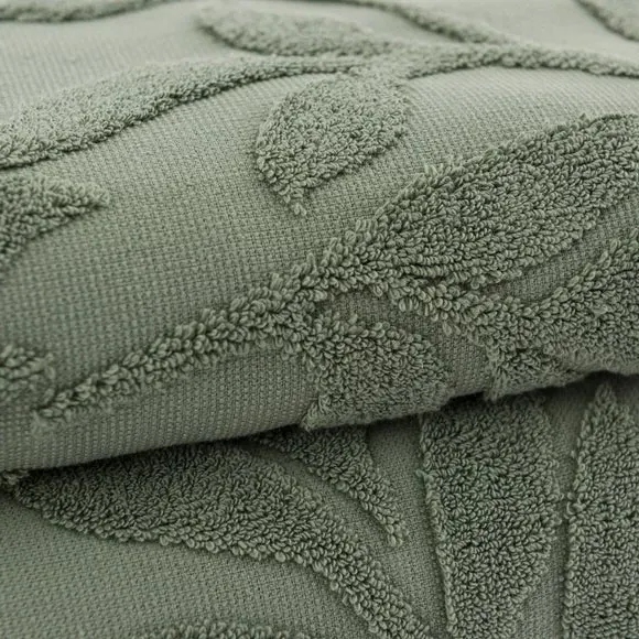 Sculptured Bath Towel with Leaf Design - Moss Green