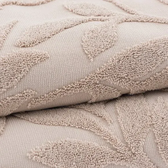 Sculptured Bath Towel with Leaf Design - Pumice