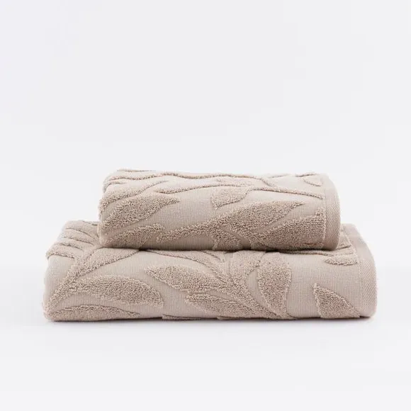 Sculptured Bath Towel with Leaf Design - Pumice