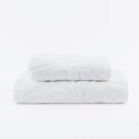 Sculptured Bath Towel with Leaf Design - White