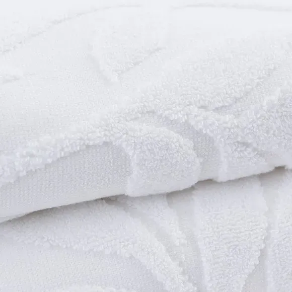 Sculptured Bath Towel with Leaf Design - White