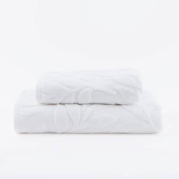 Sculptured Bath Towel with Leaf Design - White