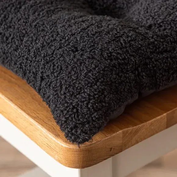 Seat Pad with Ties - Black, Faux Shearling