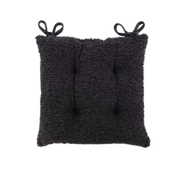 Seat Pad with Ties - Black, Faux Shearling