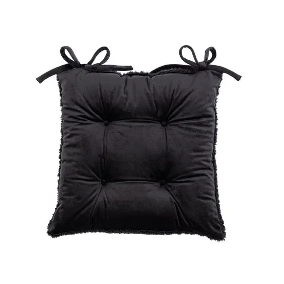 Seat Pad with Ties - Black, Faux Shearling