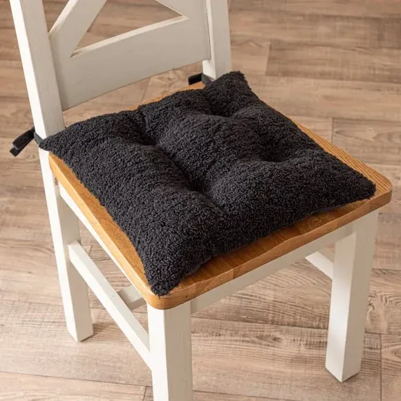 Seat Pad with Ties - Black, Faux Shearling image