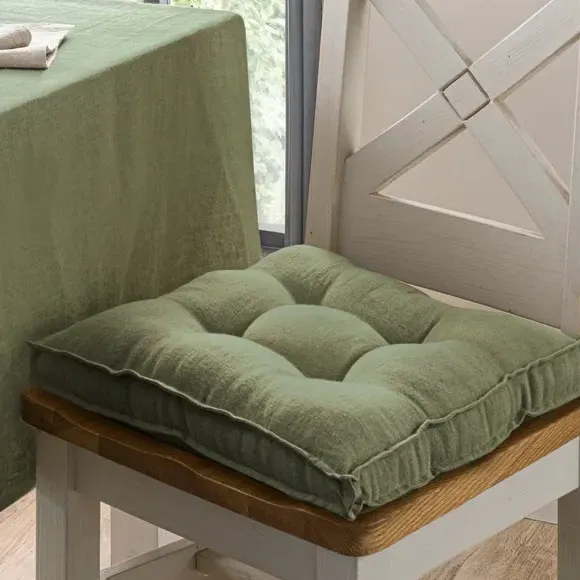 Seat Pad with Ties - Olive, Linen