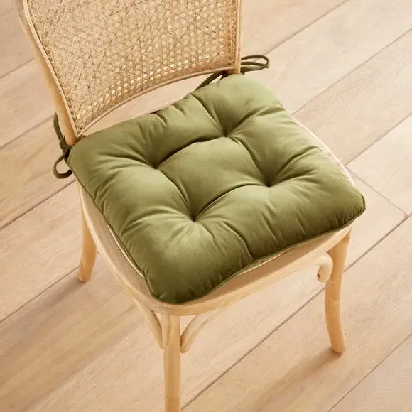 Seat Pad with Ties - Olive, Velour image