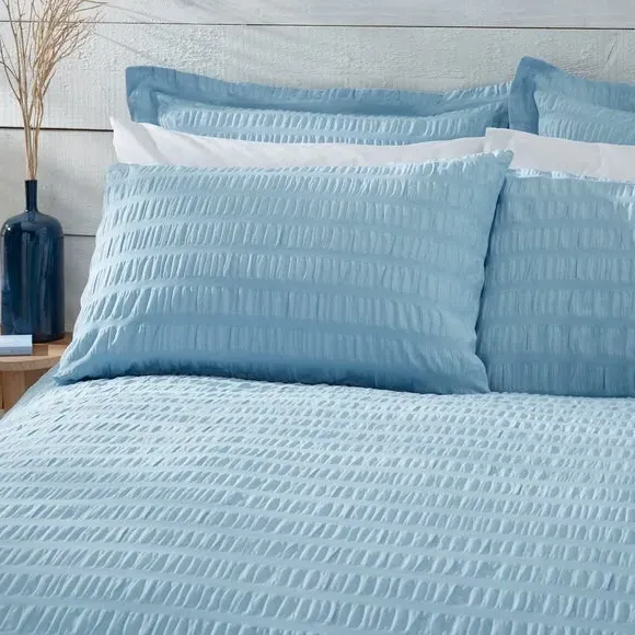 Seersucker Duvet Cover Set - Blue, Cotton