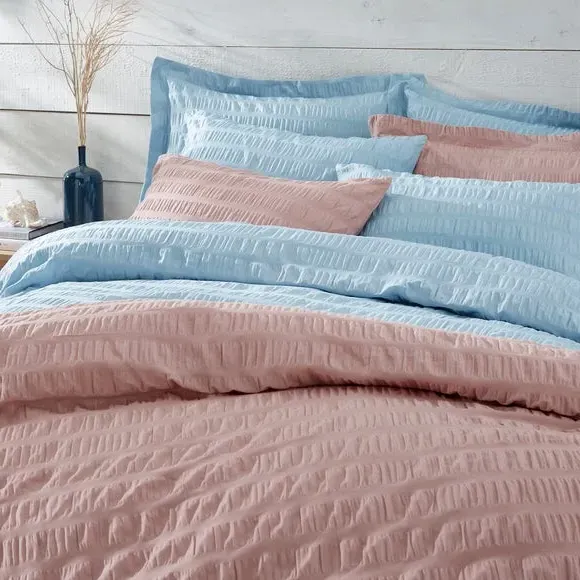Seersucker Duvet Cover Set - Blue, Cotton
