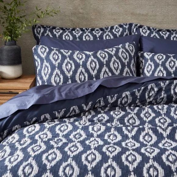 Seersucker Duvet Cover Set - Blue, Microfibre