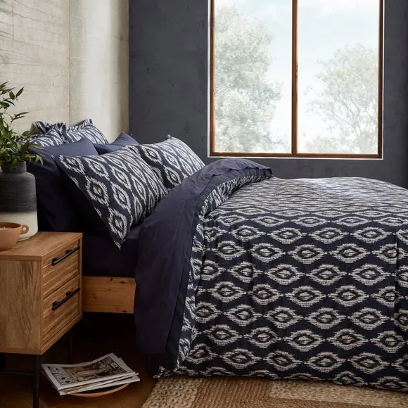 Seersucker Duvet Cover Set - Blue, Microfibre