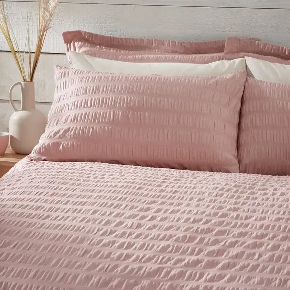 Seersucker Duvet Cover Set - Blush, Cotton