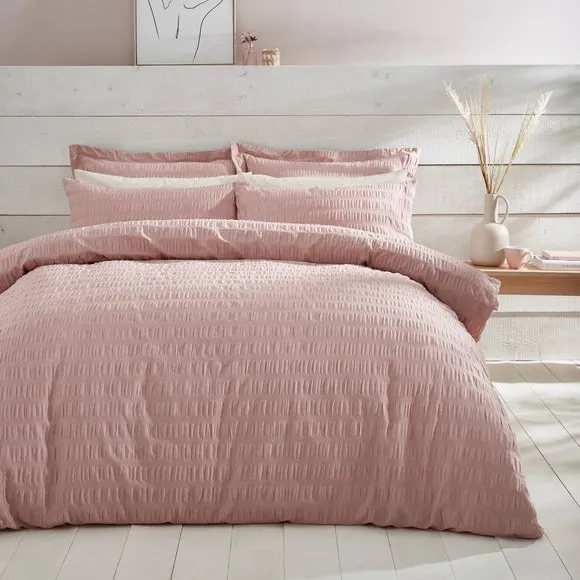 Seersucker Duvet Cover Set - Blush, Cotton