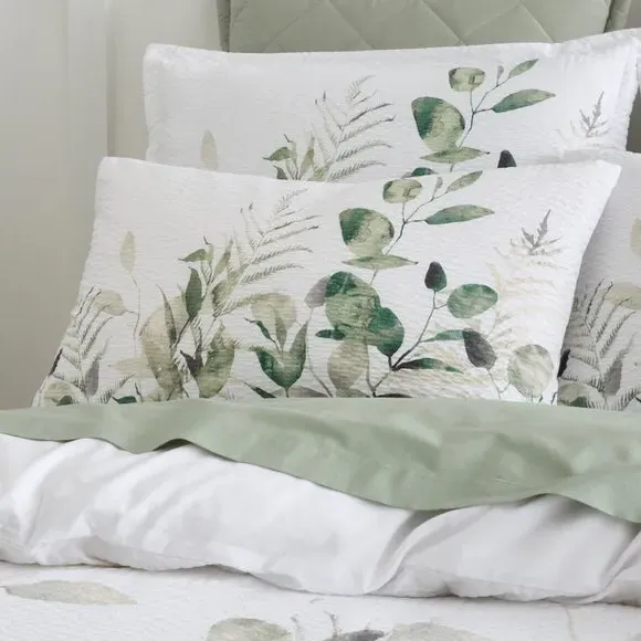 Seersucker Duvet Cover Set - Green, Polyester