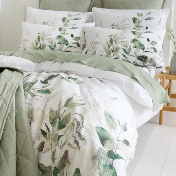Seersucker Duvet Cover Set - Green, Polyester
