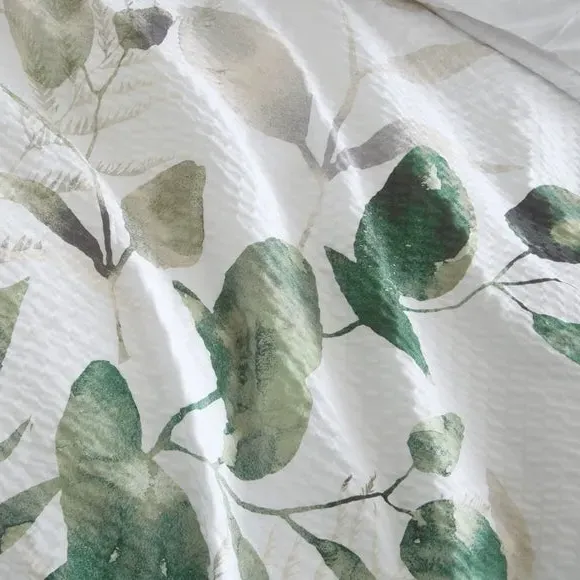 Seersucker Duvet Cover Set - Green, Polyester