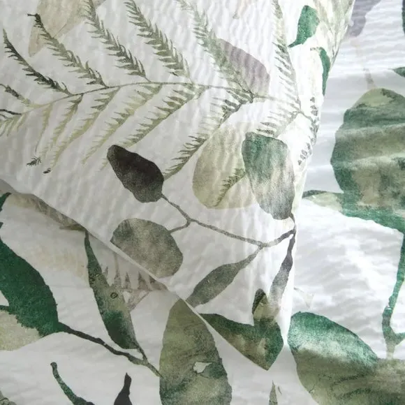Seersucker Duvet Cover Set - Green, Polyester