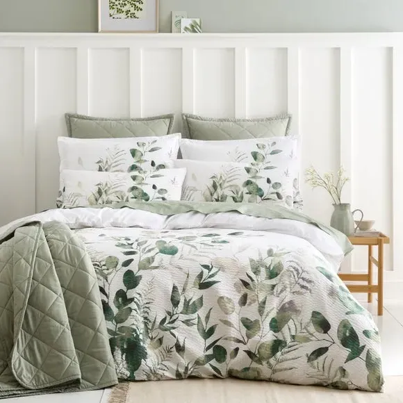 Seersucker Duvet Cover Set - Green, Polyester