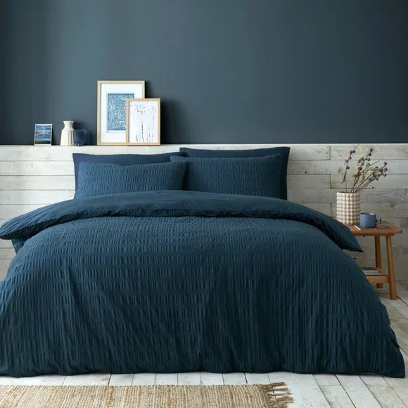 Seersucker Duvet Cover Set - Ink, Cotton