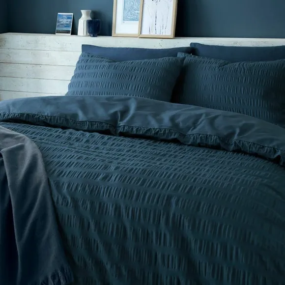 Seersucker Duvet Cover Set - Ink, Cotton